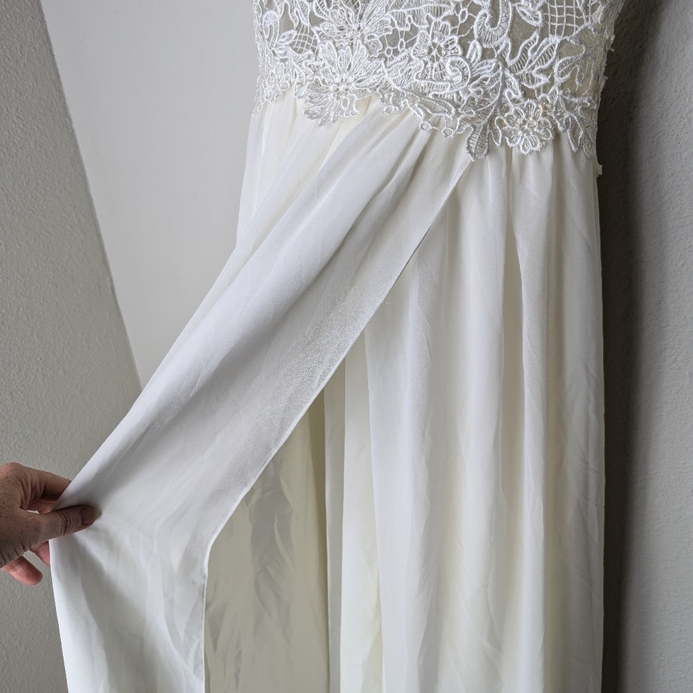 Truvelle Kim Gown Womens SMALL White Satin Silk Lace Maxi Dress - Picture 9 of 12